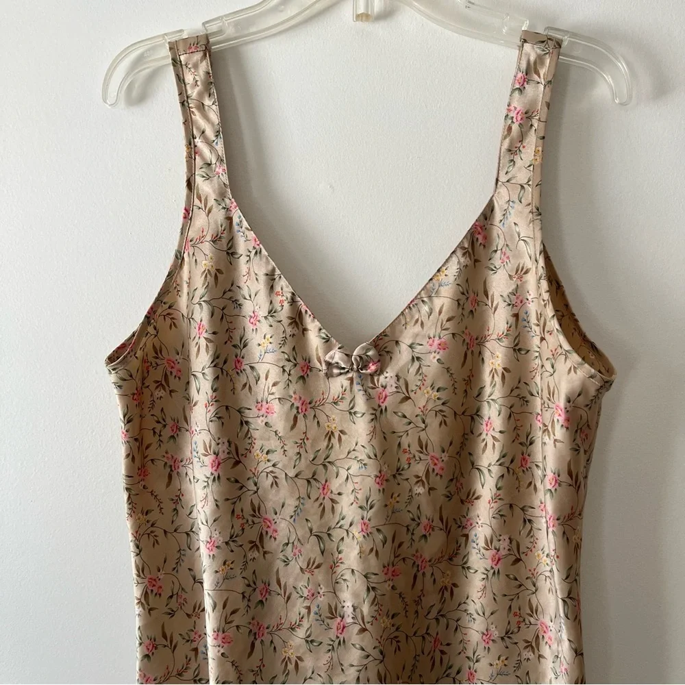 Vintage Morgan Taylor Satin Nighty Small Champagne Ditsy Floral Shabby Chic